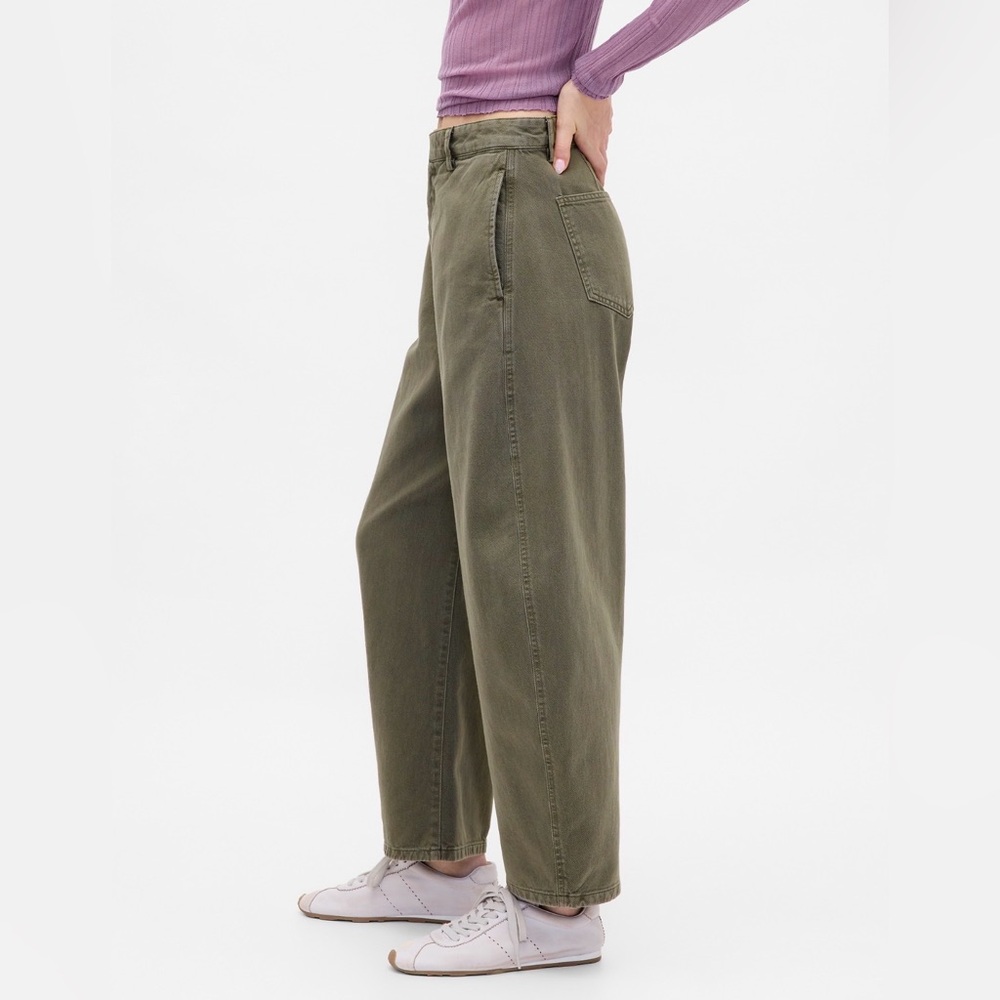 GAP Mid Rise Twill Barrel Pants Black Moss Green - Picture 2 of 13